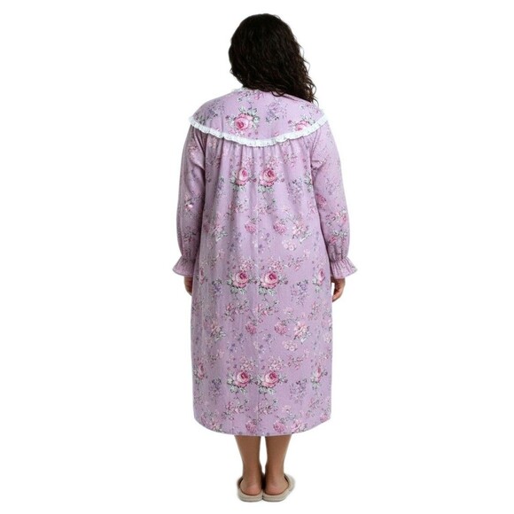 Cozee Corner VTG Purple Floral Long Sleeve Nightgown Cotton Flannel Size 3X - Picture 2 of 6
